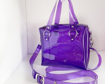 Black Vinyl Crossbody Bag Rainbow Zipper Y2K Shoulder Bag Minimalist Handbag Everyday Purse Festival Bag Waterproof Vegan