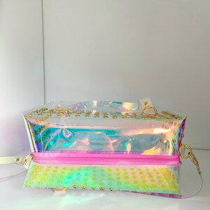 Holographic Vinyl Handbag Iridescent Shoulder Bag Crossbody Rave Festival Eyelet Statement Bag Pastel Goth Scene Girl Gift image 10