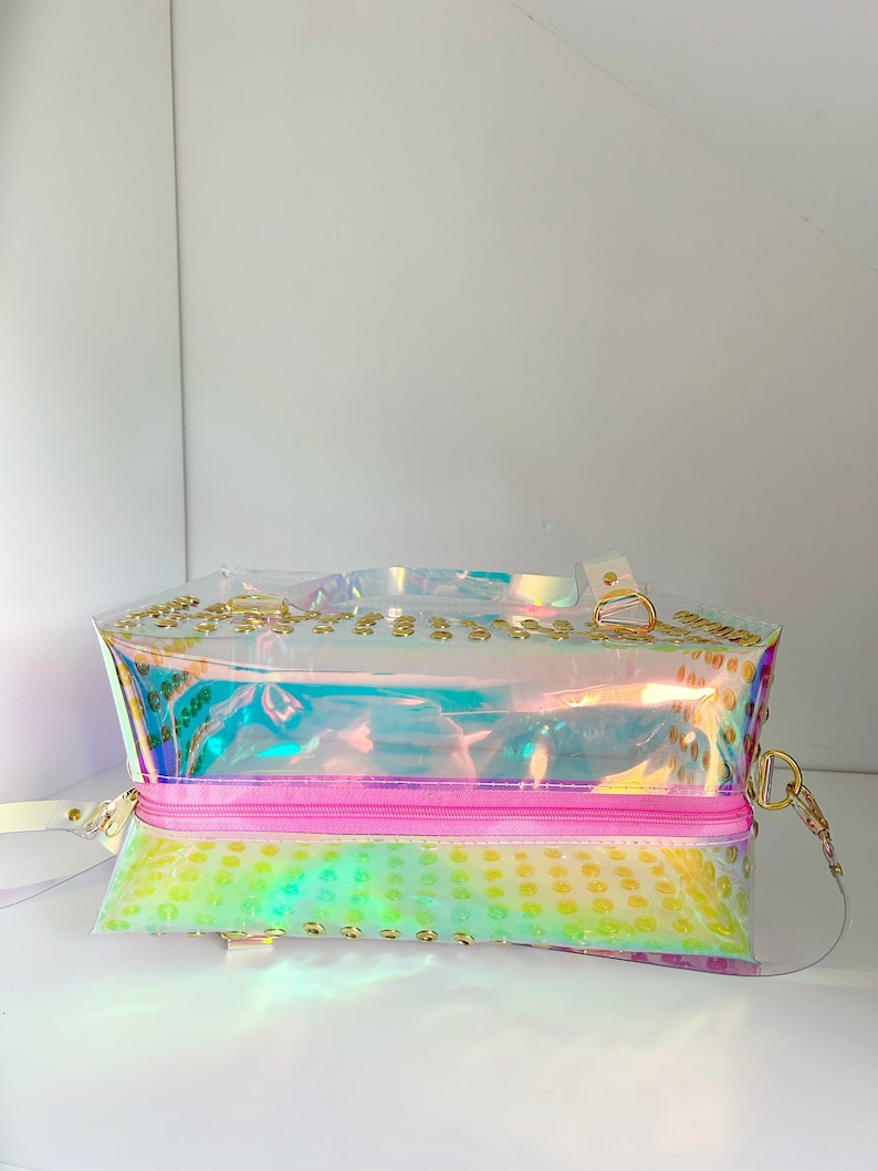 Holographic Vinyl Handbag Iridescent Shoulder Bag Crossbody Rave Festival Eyelet Statement Bag Pastel Goth Scene Girl Gift image 10
