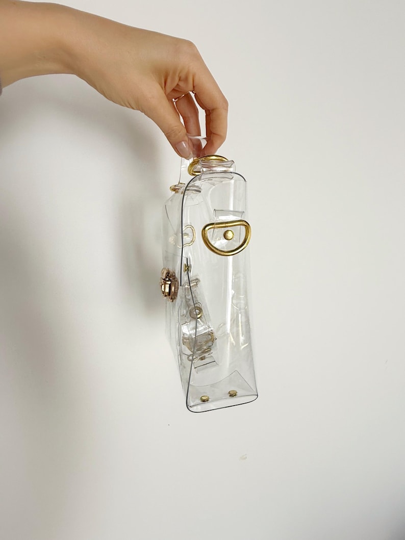 Clear Vinyl Briefcase Bag Transparent PVC Crossbody Purse Minimalist ...