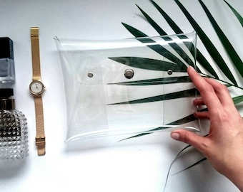 Clutch Bag Transparent Purse Clear PVC Envelope Bag Stadium Approved Minimalist Style Made in EU