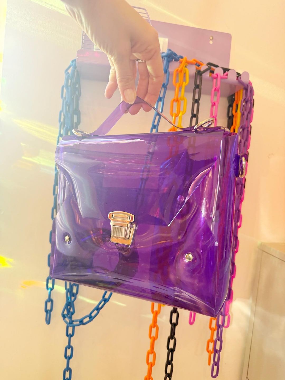 Pvc Briefcase Purple Clear Bag Stadium Approved Transparent Vinyl Crossbody Y2K ...
