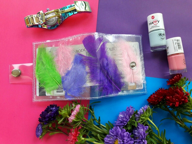 id holder credit card holder with real feathers and
