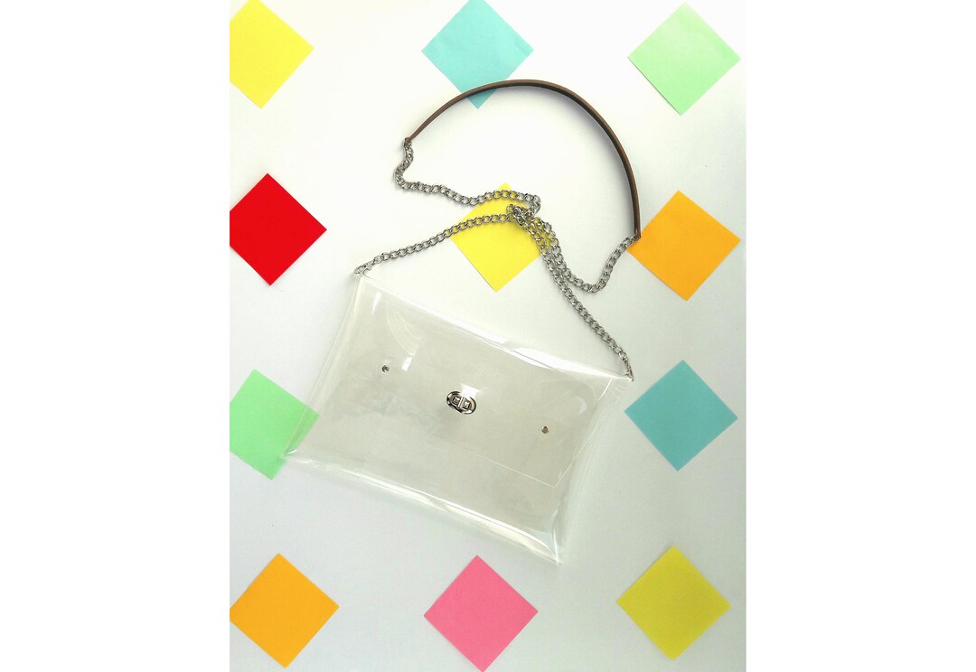 Clear Crossbody Clutch With Chain and Leather Strap, Transparent Clutch
