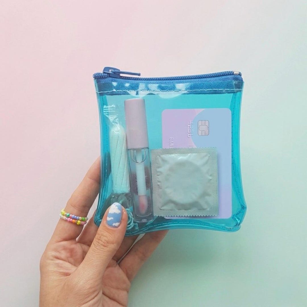 Blue Vinyl Wallet Grunge Mini Wallet Coin Pouch Small Card Holder