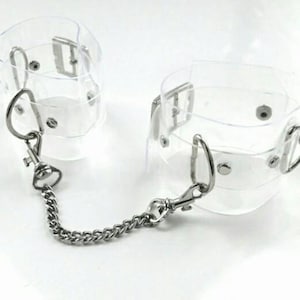 Clear PVC Handcuff UV Reactive Transparent Vinyl 90s Cyber Goth Fetish Lolita Psycho Cuff Bracelet Adjustable Vegan Accessory!