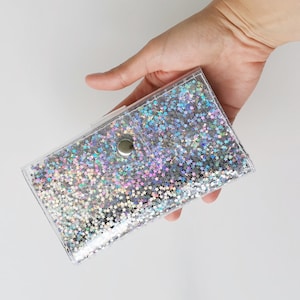 Holographic Star Wallet: Silver Shine, 90s Rave Vibes! 12 Card Slots, Zip Coin Purse, Bill Fold - Vegan, Handmade, Rainbow Accents!
