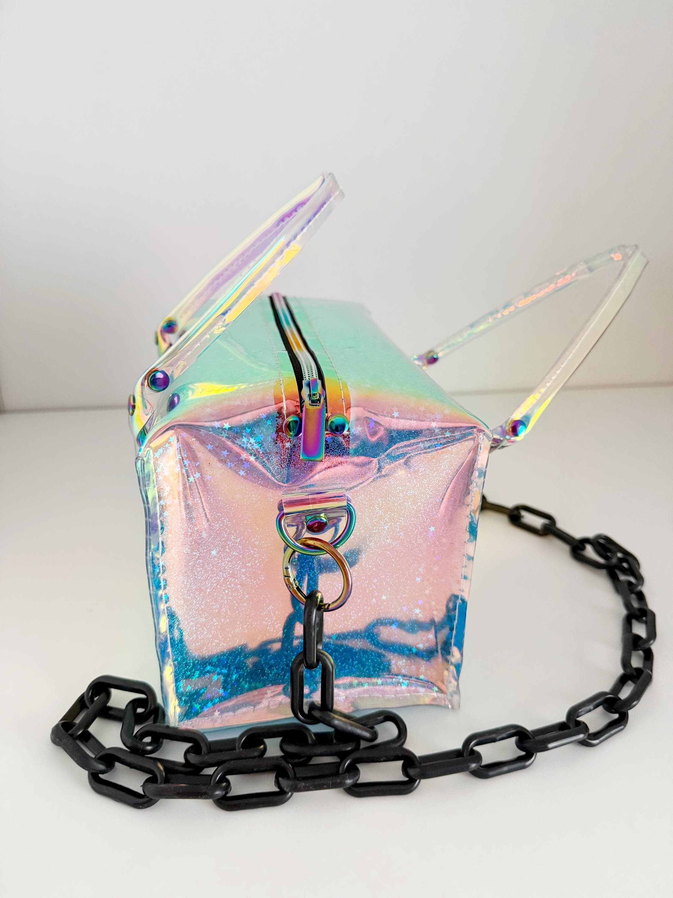 Holographic Rave Boxy Bag Shifting Glitter Rainbow Hardware