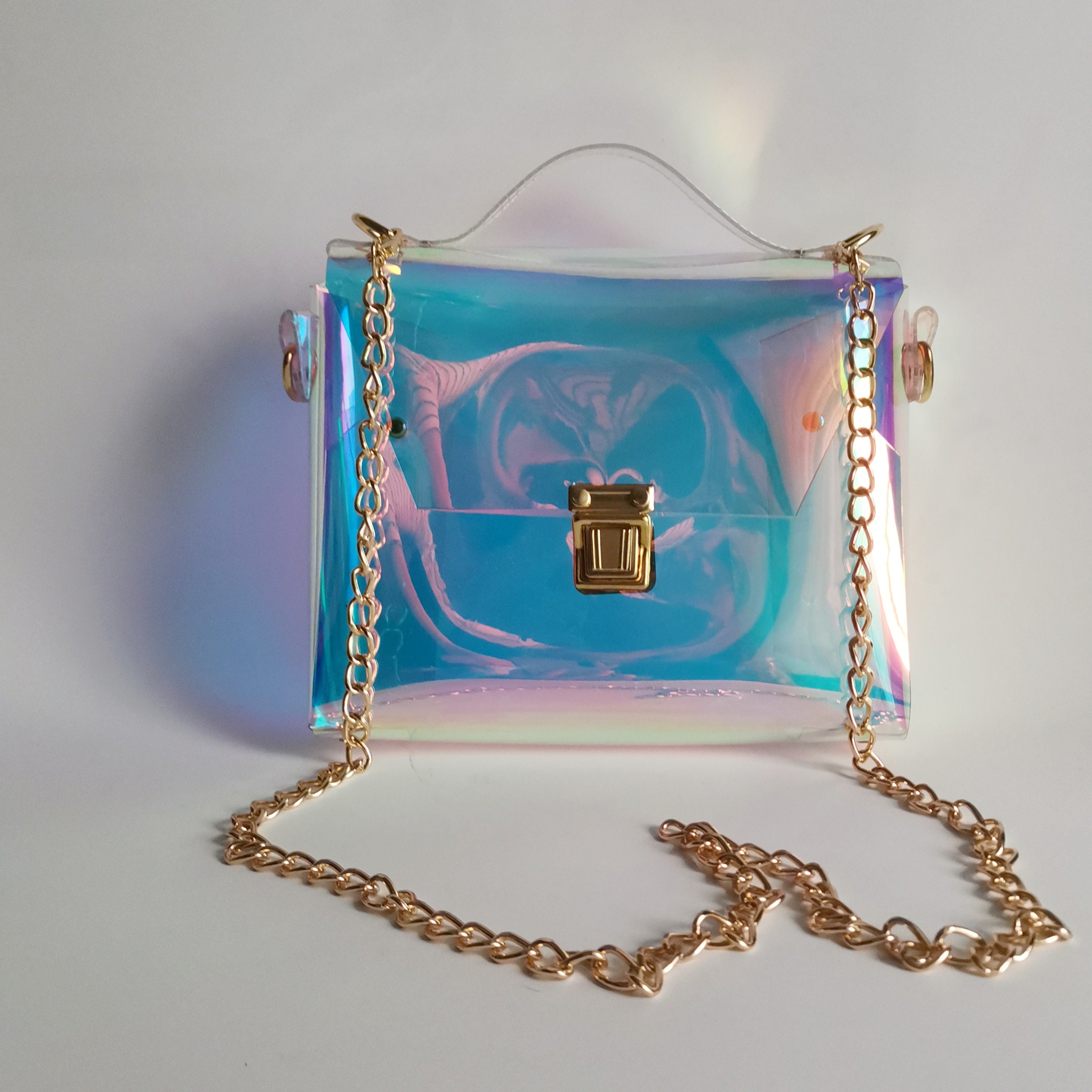 Holographic Geometric Drawstring Crossbody Bag - Iridescent Holographic Collection - Bags By The Ocean main image 2