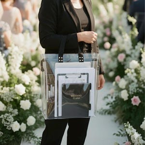 Clear Vinyl Tote Bag Transparent Work Bag Minimalist Office Laptop Tote Professional A4 Document Bag Custom Logo Wedding Planner