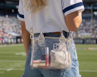 Clear Crossbody Bag Y2K Aesthetic Vinyl Security Purse Top Handle Box Rommy Stadium Concert Travel Clear Bag Policy