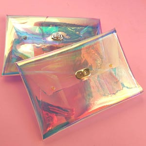 Holographic bag, transparent bag, petrol clutch, sparkly chameleon handbag, mermaids bag, 90s Clutch, OOAK bag, pink party bag, vegan bag