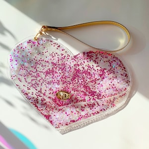 Monedero de Corazón: Precioso bolso kawaii, bolso de festival con diseño de sirena Y2K con purpurina rosa y dorada. ¡Audaz! Bolso plano, dije Kidcore, años 90.