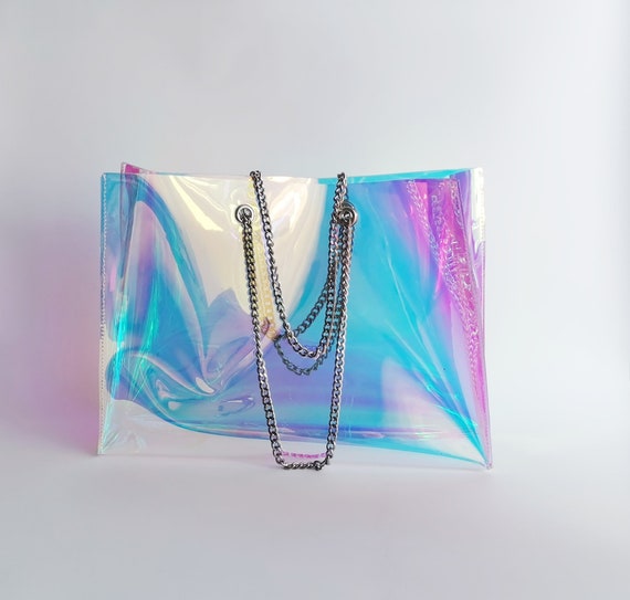 Premium Holo Vinyl Tote – Transparent Shopper With Chain Strap