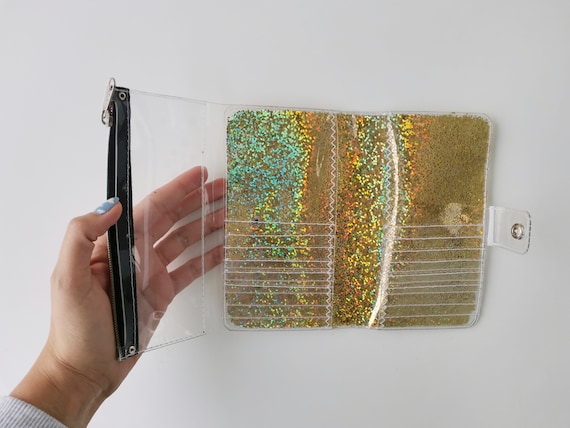 90s medium vinyl wallet metallic wallet rainbow accessories shiny purse grunge aestethic gold and silver Holographic confetti rave