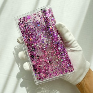 Cartera rosa con purpurina, monedero mediano y bonito, monedero transparente, regalo kawaii, carteras hechas a mano, rosa y negro, veganas y brillantes, estilo grunge. imagen 7