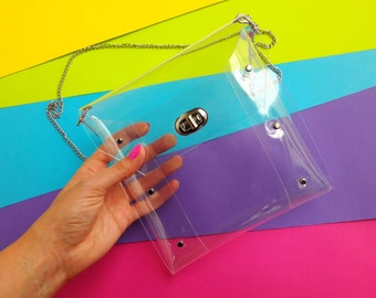 Sporting Event Concert transparent square bag,clear crossbody football, clear see thru crossbody purse, vegan minimal with chain,  style