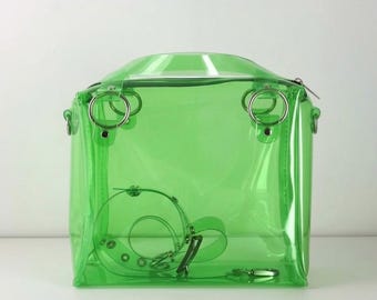 Green Vinyl Rave Crossbody Bag Y2K Festival Alien Glow Party Purse Waterproof Compact Shoulder Handbag Adjustable Strap