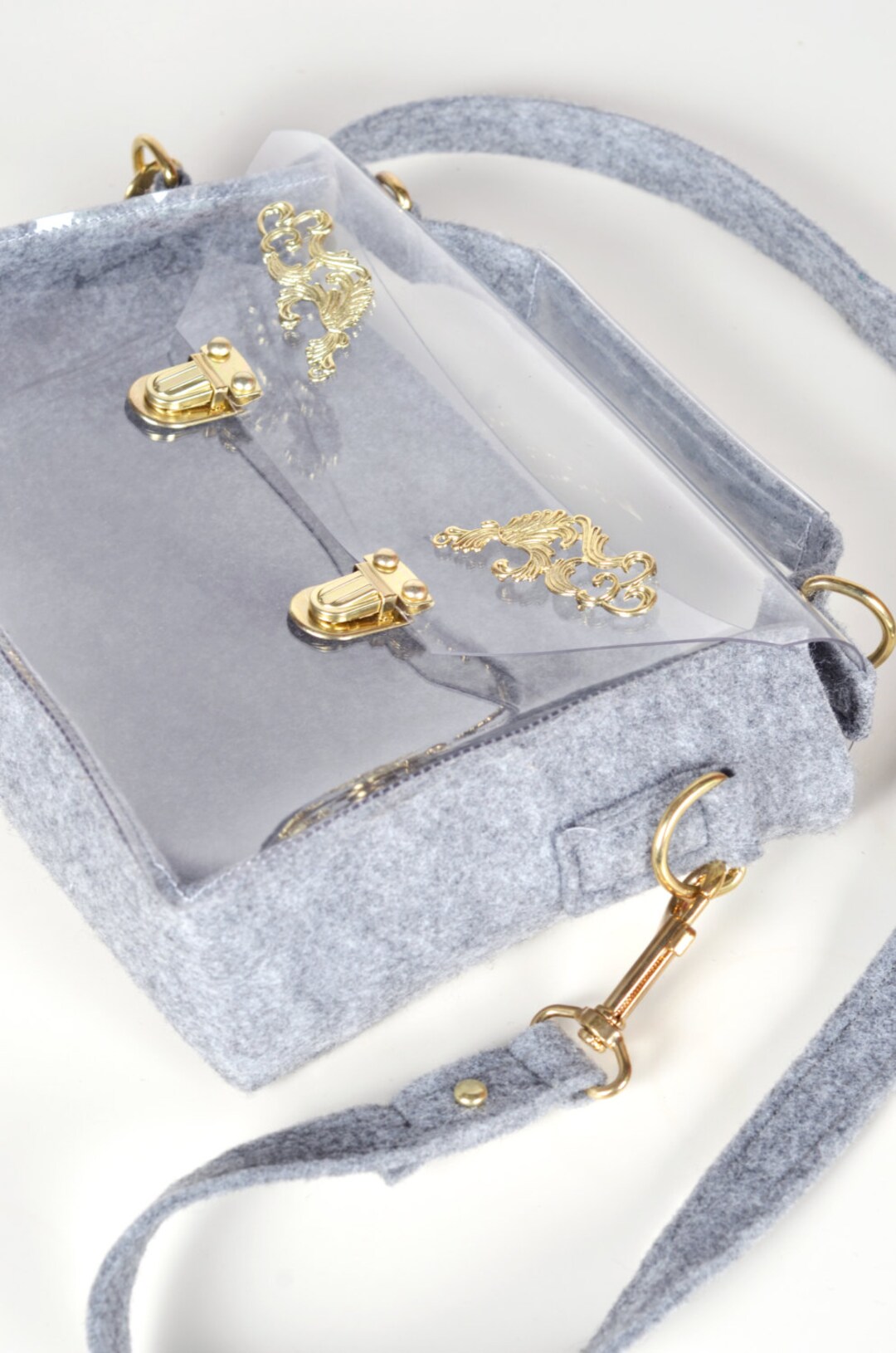 Felt Messenger Bag Clear Front Satchel Crossbody Office Bag Minimalist ...