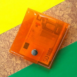 Cartera transparente naranja, bonito tarjetero de vinilo, tarjetero transparente, cartera vegana naranja, cartera transparente para hombre, tarjetero sencillo, años 90