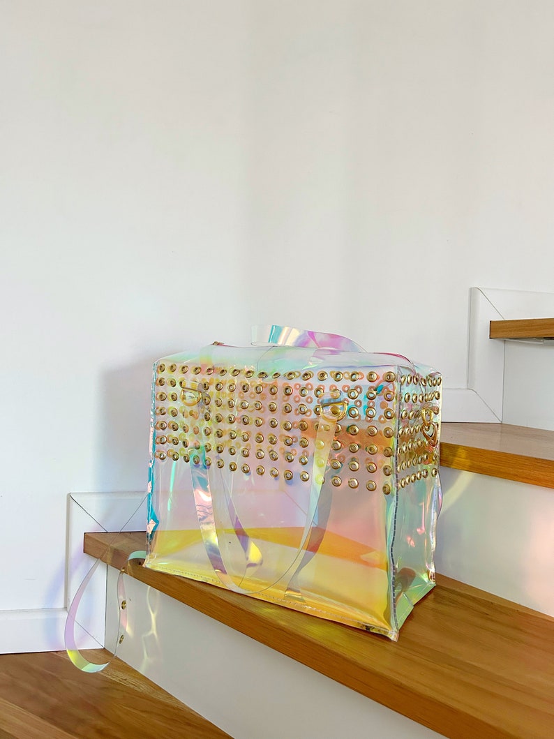 Holographic Vinyl Handbag Iridescent Shoulder Bag Crossbody Rave Festival Eyelet Statement Bag Pastel Goth Scene Girl Gift image 7