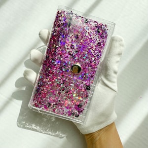 Cartera rosa con purpurina, monedero mediano y bonito, monedero transparente, regalo kawaii, carteras hechas a mano, rosa y negro, veganas y brillantes, estilo grunge. imagen 8