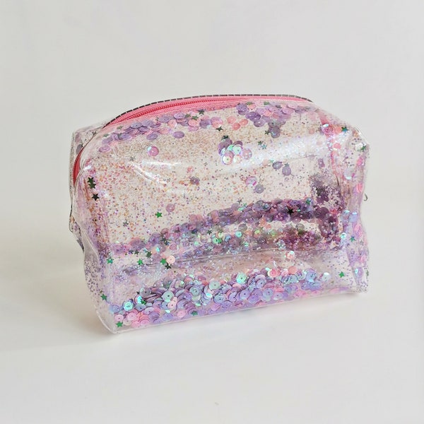 Mermaid cube makeup bag, shiny makeup orgnizer, glitter toiltery zipper, gift for makeuplover, simple gift, practical gift, glittery, vegan
