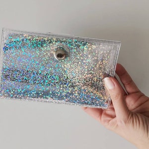 Shiny confetti, medium vinyl wallet, holographic  silver, rainbow accessories, 90s, grunge aestethic, metallic wallet, holo purse, rave girl