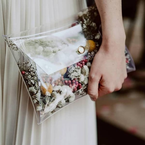 Unusual wedding bag idea, handbag for the bride, original wedding,  transparent purse for floral diy, floral wedding, vegan wedding purse