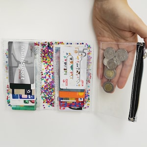 Cartera mediana con purpurina, arcoíris del orgullo, monedero de vinilo, regalo nostálgico, accesorios rave, monedas y tarjetas, cartera rommy, juguetes de los 90, hecha a mano con brillo imagen 3