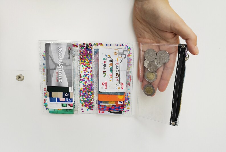 Cartera mediana con purpurina, arcoíris del orgullo, monedero de vinilo, regalo nostálgico, accesorios rave, monedas y tarjetas, cartera rommy, juguetes de los 90, hecha a mano con brillo imagen 3