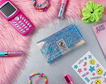 Holographic Y2K Wallet Galaxy Metallic Vinyl Card Holder Glitter Ombre Purse Iridescent Confetti Zip Coin Pocket Gift for Her