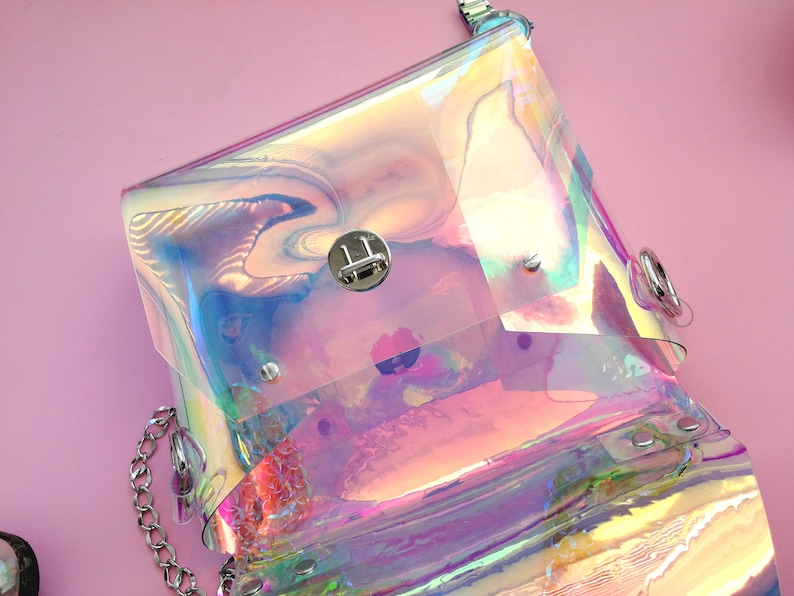 Holographic Neon Pink Crossbody Messenger Bag Iridescent 90s Etsy