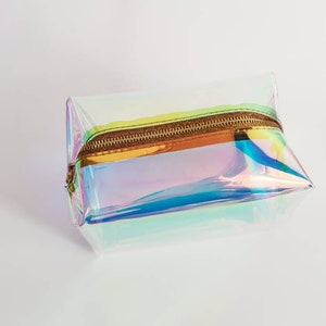 Holographic cosmetic bag, cube makeup purse, raibow toiletry, mermaid shiny cosmetic storage, gift for rave girl, festival style, small shop image 2