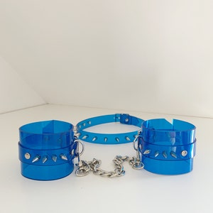 Vinyl set, spiked choker and handcuffs, Transparent rave,  90s nostalgia, Gothic psycho party, cuff bracelet, punk lollita, vegan, trans