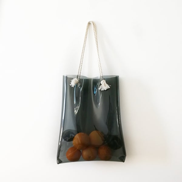 Minimalistische Alltagstasche, klare Einkaufstasche, transparente Kunststoff-Shoppertasche, moderne Vinyl-Tasche mit einfachem Design, minimalistische Strandtasche, Vegan