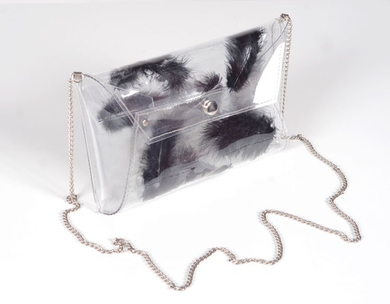 Borsa di plastica trasparente con vere piume nere pochette Unigue borse uniche borsa gotica borsa punk rock borsa glamrock borsa di piume anima nera Etsy Italia