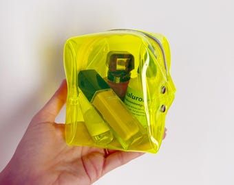 Neon Yellow Vinyl Cosmetic Bag Clear Makeup Pouch Ombre Zipper Kawaii Toiletry Case Travel Organizer Y2K Transparent Beauty Bag