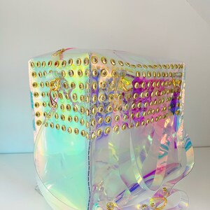 Holographic Vinyl Handbag Iridescent Shoulder Bag Crossbody Rave Festival Eyelet Statement Bag Pastel Goth Scene Girl Gift image 3