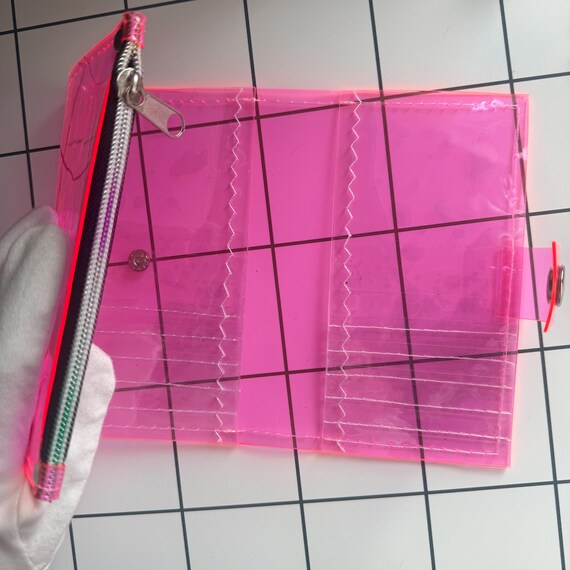 Hot Pink Holographic Vinyl Wallet, Sparkling Silver Confetti