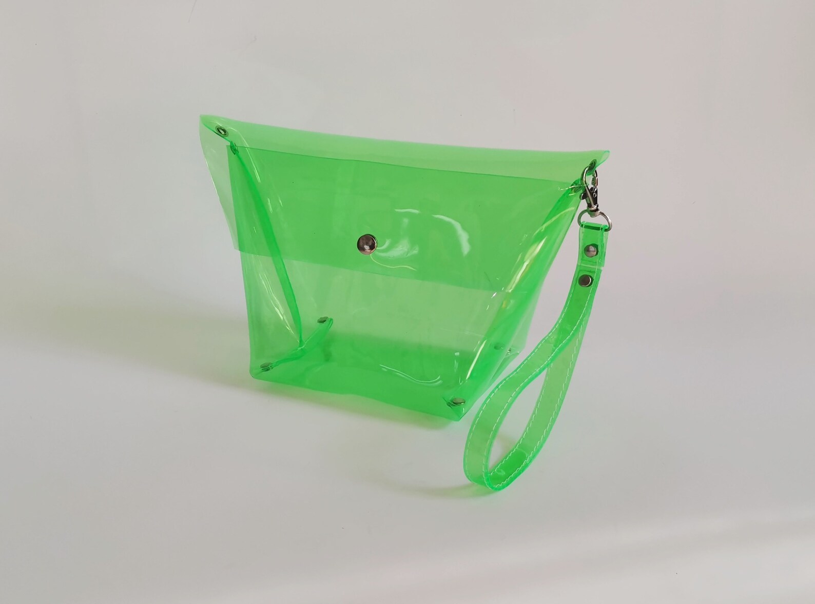 Green wristlet bag vinyl cosmetic neon jelly bag