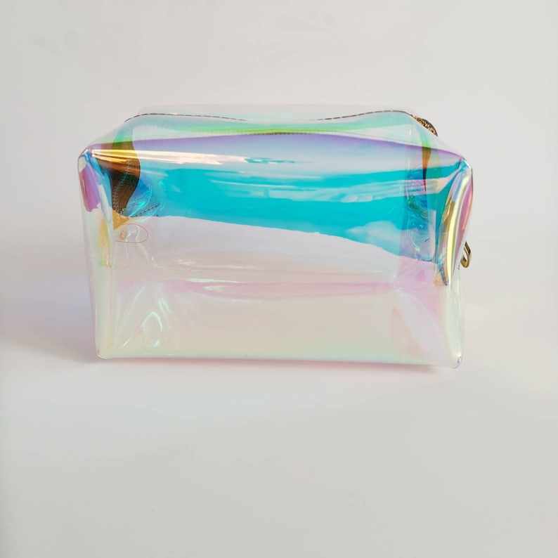 Holographic cosmetic bag, cube makeup purse, raibow toiletry, mermaid shiny cosmetic storage, gift for rave girl, festival style, small shop image 3