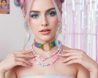 Rainbow O Ring Choker Pride Necklace Vegan Rave Cyber Grunge Jewelry LGBTQ Gift Statement Festival Accessory