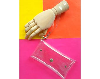 Wristlet Clutch Clear Vinyl Phone Wallet Transparent Organizer Minimalist Small Purse Vegan Handmade