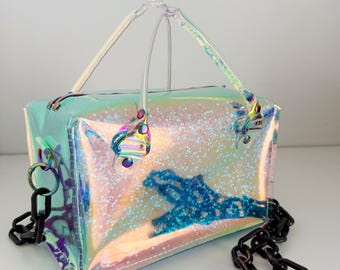 Holographic Rave Boxy Bag Shifting Glitter Rainbow Hardware