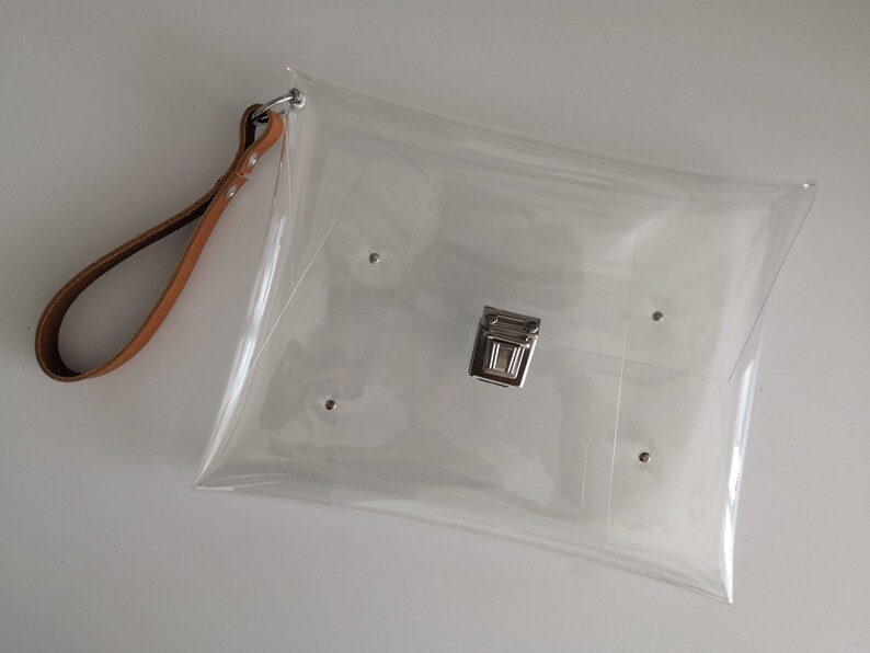 Judith March Clear White Clutch with Football Keychain, Stadium Approved