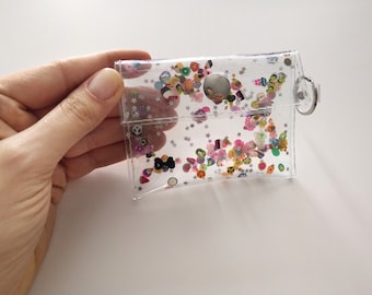 Lindo kawaii, porta tarjetas de fimo con llavero, regalo para viajeros, regalo para adolescentes, estilo harajuku, accesorios de moda de los 90, billetera de bolsillo