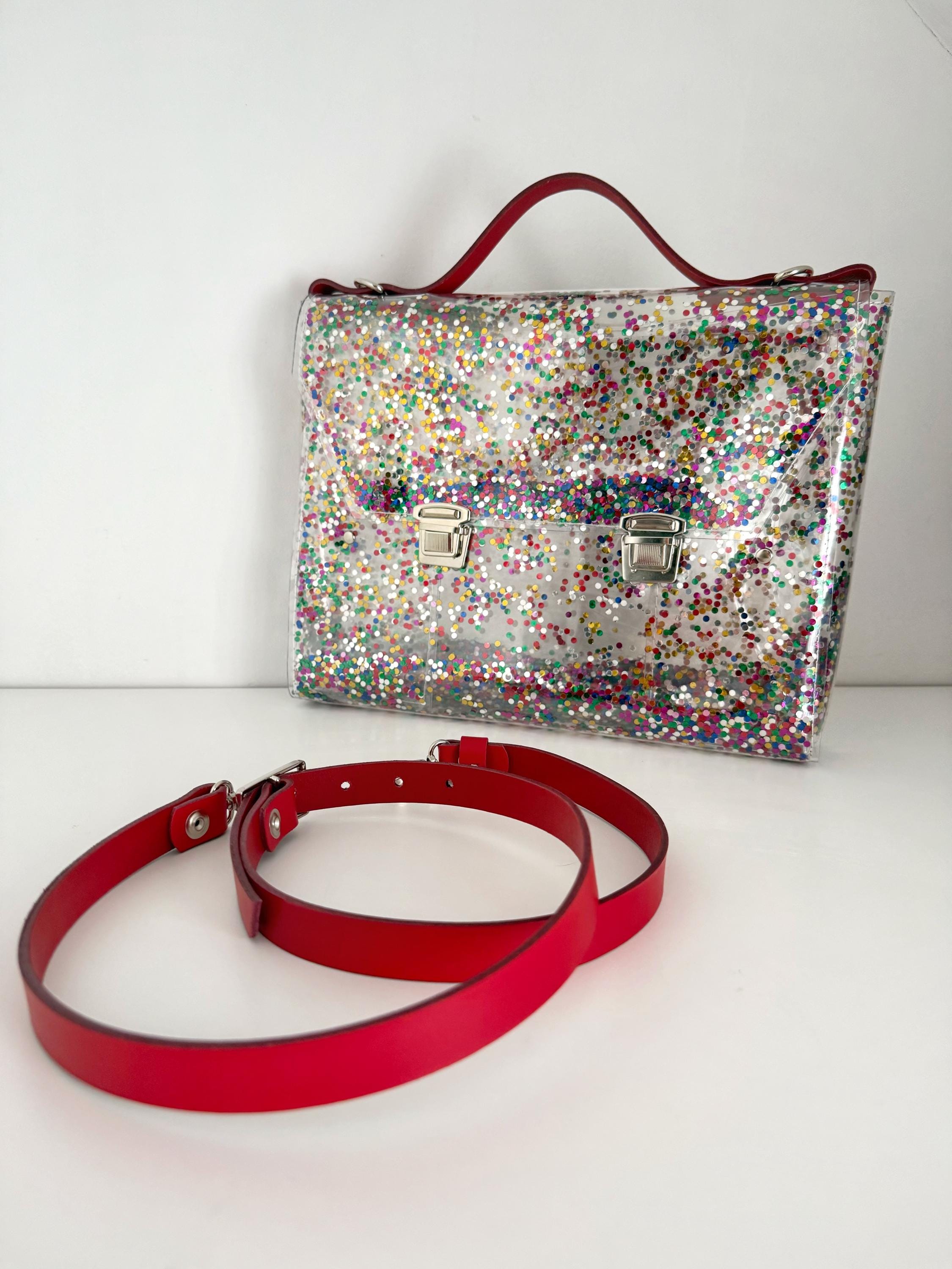 Rainbow Confetti Messenger Bag Y2K Glitter Shoulder Purse Clear 