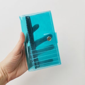 Cartera turquesa para mujer, azul transparente, monedero azul neón, monedero y tarjetero, billetera y tarjetero, billetera mediana única de bolsillo, vegana