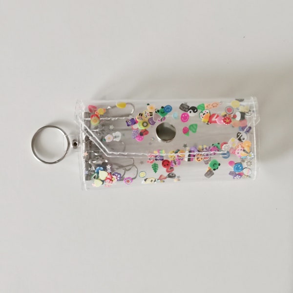 Pochette à clés kawaii mignonne, petites étoiles, porte-clés fimo, organisateur de clés végétalien, rangement de clés, paillettes brillantes, organisateur de clés, étui à clés, porte-clés, rave